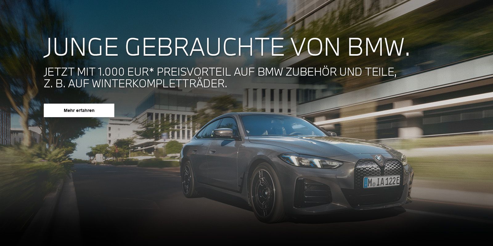 Junge Gebrauchte von BMW. Ein i4 von der Seite. Junge Gebrauchte von BMW. Ein i4 von der Seite.